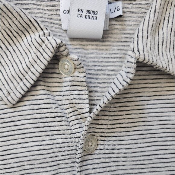 Vintage Calvin Klein Jeans Linen Blend Striped Polo Shirt Sz L CK Top Resortwear - Picture 4 of 11